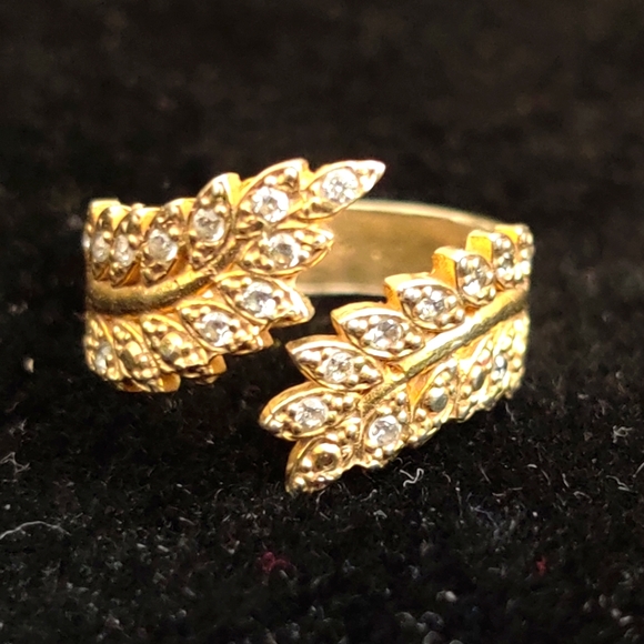 Olive Branch Diamante ring Gold Wash Over Silver Y2K - Picture 3 of 16